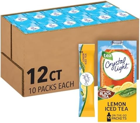 Crystal Light Lemon Iced Tea Naturally Flavored with other natural flavor Powdered Drink Mix, 120 ct Pack, 12 Boxes of 10 On-the-Go-Packets