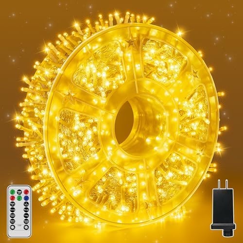 Guhope Christmas String Lights 600LED 98FT, Waterproof String Lights with Remote and Timer, 8 Modes Dimmable Christmas Lights for Indoor Outdoor Wedding Party Holiday Decorations (Warm White)
