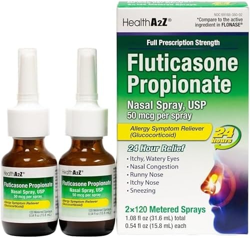 HealthA2Z® Fluticasone 50mcg Nasal Spray, 24-Hr Allergy, 2 Pack 240 Spray