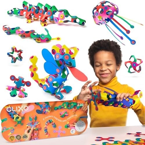 Clixo Super Rainbow Pack, Durable STEM Magnetic Building Toys (60 Pc, 4+)