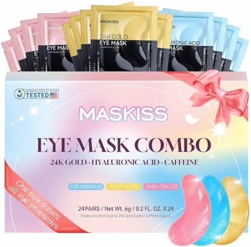 Maskiss Under Eye Patches (24 Pairs), 3 Colors Eye Masks Gift Set for Dark Circles Puffy Eyes, Undereye Bags and Wrinkles, Self Care Gifts for Birthday & Bachelorette Party