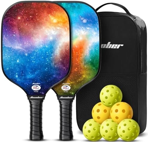 Hicober Pickleball Paddles Set of 2, USAPA Approved, 6 Balls, Orange Blue