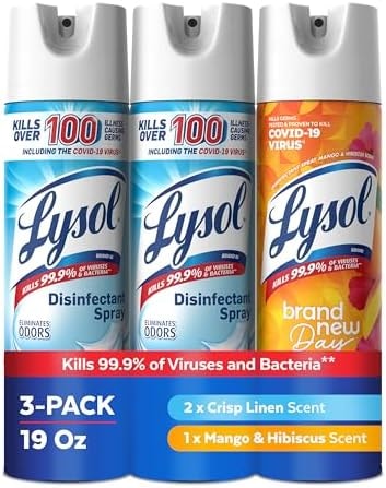 Lysol Disinfectant Spray, Sanitizer, Crisp Linen & Mango, 19 oz, 3 Pack
