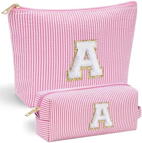 YOOLIFE Birthday Gifts for Teen Girls Kids Women Initial Makeup Bag Pink A
