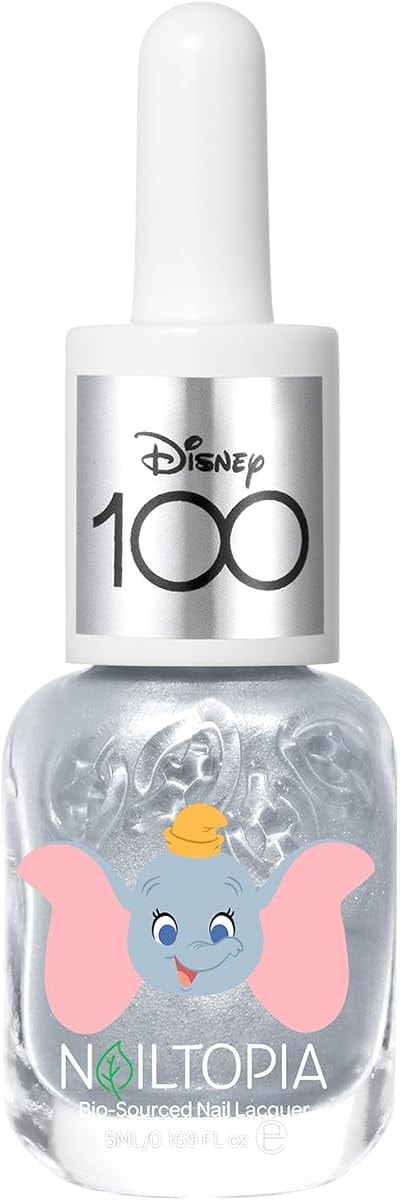 Nailtopia Bio-Sourced Chip Free Nail Lacquer Disney Collection Dumbo - Superfood-Infused Polish - Chip Resistant Formula - Quick-Dry, Long Lasting Wear - Silver - 0.169 oz