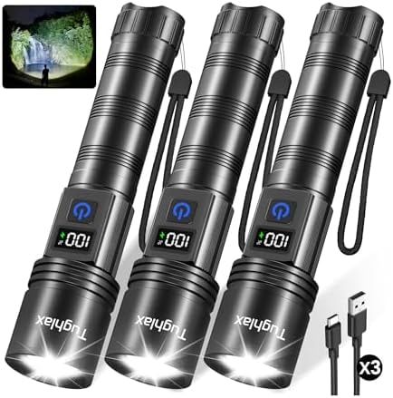 Tughlax Rechargeable Flashlights Super Bright LED Flash Light 3 Pack