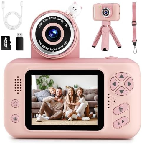 Makolle Kids Camera Toys for Girls 3-12 Year Old,HD Digital Video Camcorder Camera with Tripod,Children Chritmas Birthday Gift with SD Card-Pink