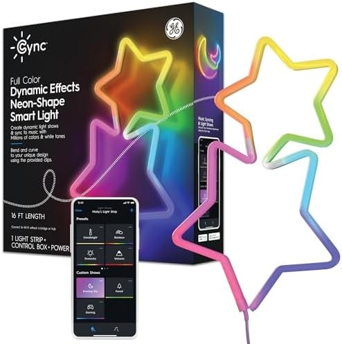 Cync GE Dynamic Effects Smart LED Strip Lights, Indoor Neon Rope Lights with Music Sync, Aesthetic Color Changing WiFi Light Strip for Room Décor, Works with Amazon Alexa and Google, 16 Ft