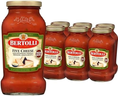 Bertolli Pasta Sauce Five Cheese, Spaghetti Tomato Sauce, 24 oz (Pack of 6)