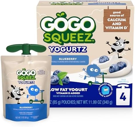 GoGo squeeZ Low Fat YogurtZ Blueberry, 3 oz Pouches, 4 Count