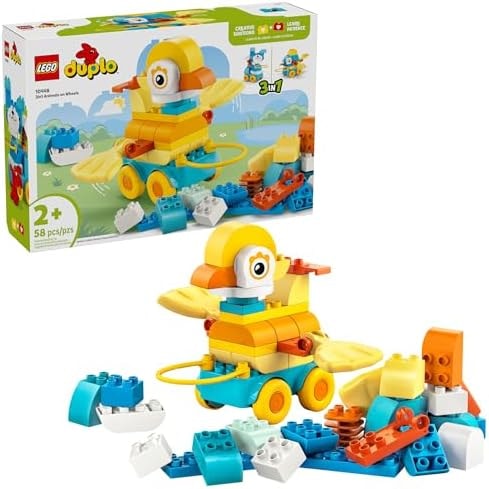 LEGO DUPLO Town 3 in 1 Animals on Wheels Building Toy - Learning Play Set for Toddler Boys & Girls, Ages 2+ - Animal Building Blocks for Sensory Skills Practice - Pretend Play Gift Idea - 10448