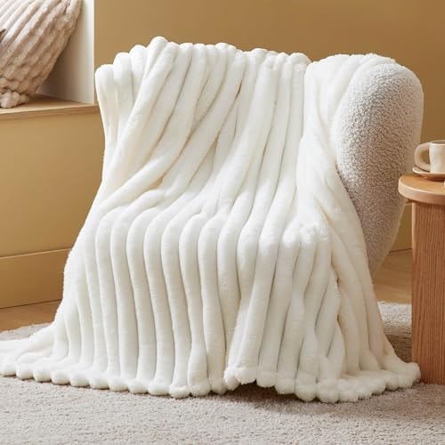 Bedsure Soft Cozy Fluffy Comfort Throw Blanket for Bed, White, 50"x60"