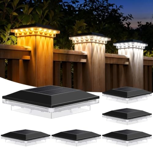 Brightever 4x4 Solar Post Cap Lights, 6 Pack Black Solar Post Cap Lights
