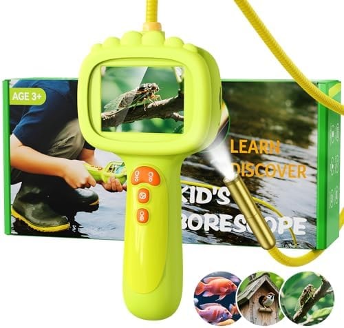 Borescope Camera with Light for Kids, Ashfly STEM Science Educational Toy for 3 4 5 6 7 8 Years Old Boys & Girls, 2.4" Screen Snake Scope Camera for Birthday Outdoor Camping Nature Exploration-Green