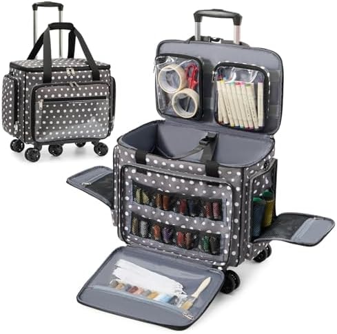 Amythe Rolling Sewing Machine Case, Sewing Machine Carrying Case with Wheels