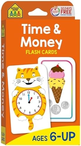 School Zone Time & Money Flash Cards: 56 Cards, 1st Grade, 2nd Grade, Telling Time, Reading Clocks, Counting Coins, Coin Value, Coin Combinations, Ages 6+
