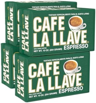 Café La Llave Espresso Ground Coffee, Dark Roast, 10 OZ, Pack of 4