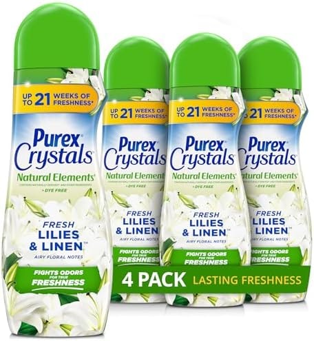 Purex Crystals In-Wash Scent Booster, 21 oz, 4-Pack, Fresh Lilies & Linen