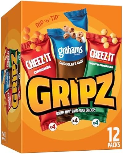 Gripz Mini Baked Snack Crackers, Sweet and Salty Snacks, Variety Pack, 11oz Box (12 Pouches)