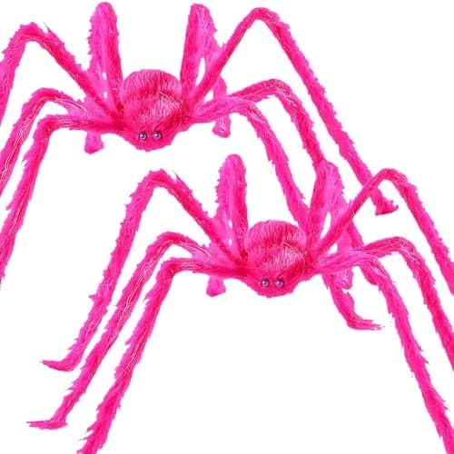 wymulot Halloween Giant Pink Spider 2 Pack 5Ft Realistic Large Scary Hairy Spiders Sets for Halloween Decorations Indoor Outdoor and Yard Creepy Decor
