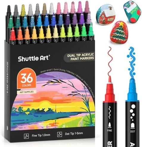 Shuttle Art 36 Colors Dot & Fine Tip Acrylic Paint Markers