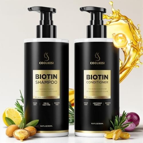 Tripeptide-Infused Biotin Hair Growth Shampoo and Conditioner Set, Onion Anti-Loss Volumizing Moisturizing Treatment for Soft Shine Hair, Dandruff Routine Shampoo for Men and Women, 2x13oz