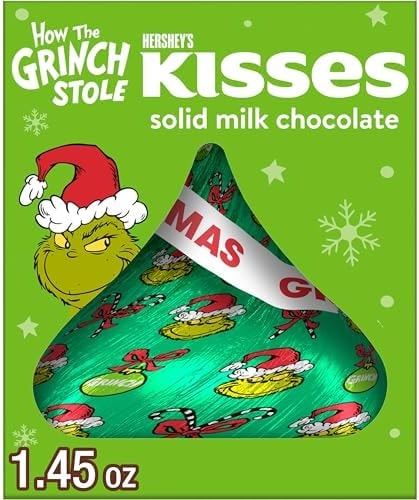 HERSHEY'S KISSES Grinch Solid Milk Chocolate, Small Box, 1.45 oz