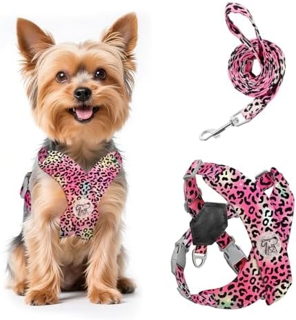 Pawaboo Small Dog Harness and Leash Set, Puppy Harness X-Frame No Pull No Choke, Dog Vest Harnesses Adjustable for Small Medium Sized Dogs,Soft Breathable Pet Harnesses, XS, Magenta Leopard