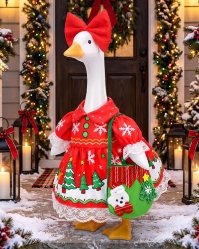 LOYPARNER Christmas Porch Goose Outfit Clothes for 23" Cement Goose