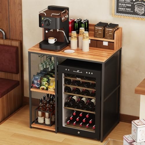 Kikihouse 4-Tier Industrial Style Mini Fridge & Microwave Oven Stand (Oak)