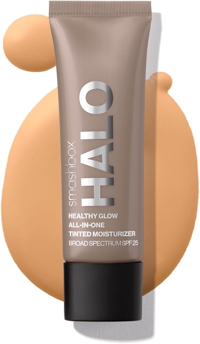 Smashbox Halo Healthy Glow Tinted Moisturizer with SPF 25 | 24-Hour Hydrating Skin Tint with Buildable Coverage and Dewy Finish | Hyaluronic Acid & Niacinamide for Face, Medium, 0.41 Fl Oz