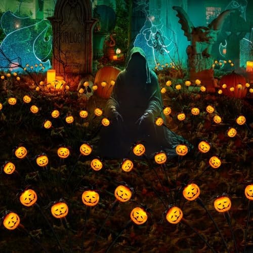 Cujemy Halloween Decorations Outdoor 2 Pack Pumpkin Swaying Solar Lights