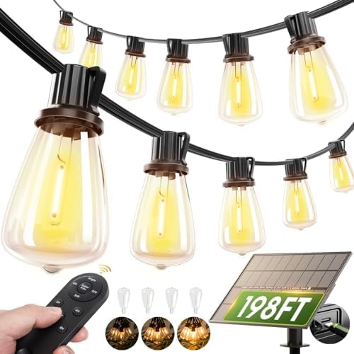 addlon 198FT Solar String Lights Outdoor, Waterproof,Dimmable, Last 20+ Hrs