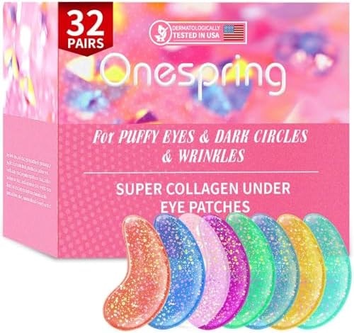 Onespring Under Eye Patches (32 Pairs) - Collagen-Infused, Anti-Puffiness & Dark Circle Treatment - Luxurious Skincare for Under Eye Bags & Fine Lines, Gifts for Women