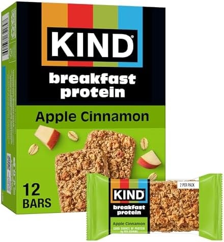 KIND Breakfast Protein Bars, Apple Cinnamon, Gluten Free, Low Sodium, Healthy Snacks, 8g Protein, 12 Count (12 Packs of 2 Bars)