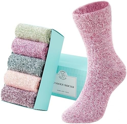 SISOSOCK 5 Pair Fuzzy Fluffy Soft Cozy Warm Comfy Socks Gifts for Women