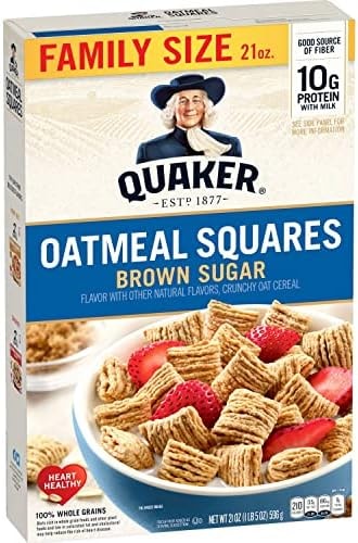 Quaker Oatmeal Squares Breakfast Cereal, Brown Sugar, 21oz Box