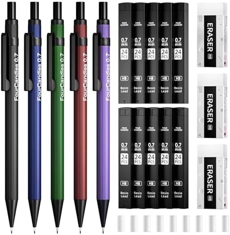 Four Candies Metal Mechanical Pencils 0.7, 19-Count Pack with Case
