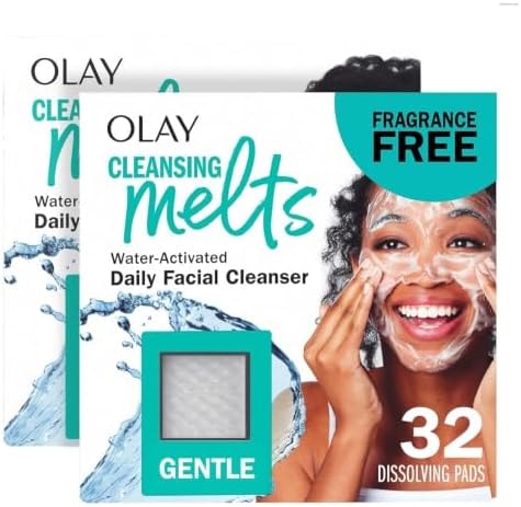 Olay Face Wash, Gentle Cleansing Melts, Fragrance-Free, Daily Use Cleanser, For All Skin Types, Travel Size, Water-Activated to Clean, Tone, and Refresh, 64ct (2 Pack x 32ct)