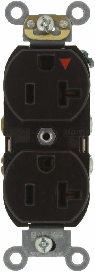 Leviton 5362-IGB 20-Amp, 125 Volt, Industrial Series Heavy Duty Specification Grade, Duplex Receptacle, Straight Blade, Isolated Ground, Brown