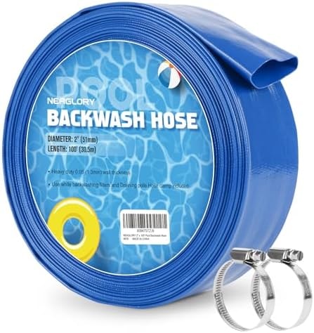 Pool Backwash Hose with Clamps, 2"x100' PVC Discharge Drain Hoses for Pump