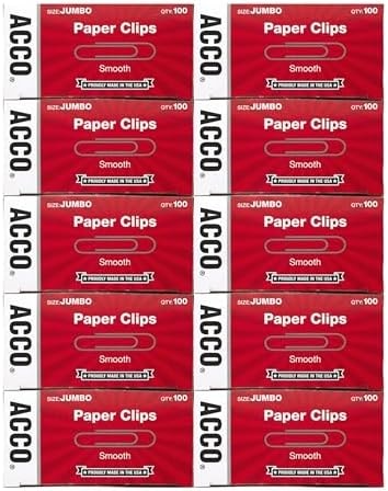 ACCO Brands Paper Clips, Jumbo, Smooth, Economy, 10 Boxes, 100/Box (72580)