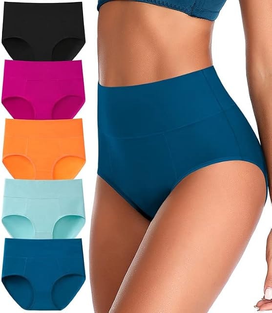ASIMOON High Waisted Underwear for Women Cotton Postpartum Underwear C Section Briefs Soft Breathbale Ladies Panties L