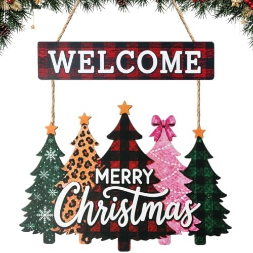 Wooden Merry Christmas Door Sign Hanger, Welcome Christmas Door Decorations