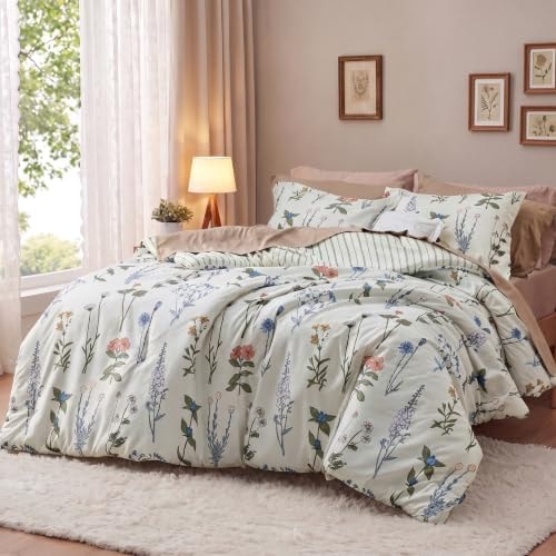 Bedsure Floral Queen Comforter Set, White Soft & Fluffy Fall Bedding 3 Pcs