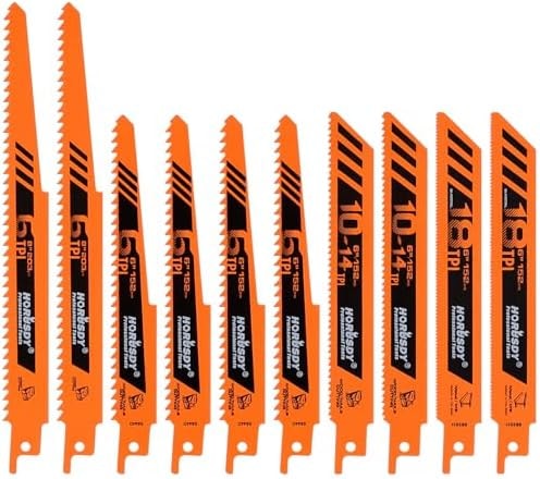 HORUSDY 10-Piece Reciprocating Saw Blades Set - Professional Sawzall Blades for Wood, Metal, Drywall & Plastic - High Carbon Steel Pruning Saw Blades - Compatible with DeWalt, Milwaukee & More