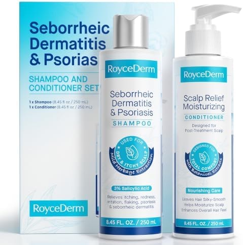 Roycederm Seborrheic Dermatitis & Psoriasis Shampoo and Conditioner Set - Effective Scalp Treatment for Folliculitis, Psoriasis, Dandruff, Dry Itchy Scalp - Soothing, Moisturizing Herbal Formula