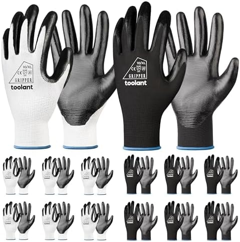 toolant Nitrile Coated Work Gloves, 12 Pairs, White&Black, X-Large