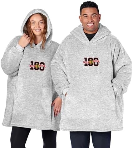 Northwest NHL Chicago Blackhawks 100 Years Hoodler Oversized Sherpa Pullover, Plush Wearable Blanket Sweatshirt, Soft Fleece with Front Pocket and Logo, One Size Fits Most