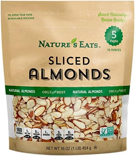 Nature’s Eats Natural Sliced Almonds - Blanched Thin-Cut Almonds for Baking, Salads, Granola, and Snacks - Heart Healthy, High Protein, Gluten Free, Keto Friendly - Bulk 16 oz Resealable Bag